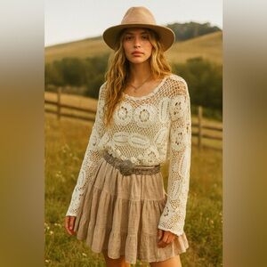 Vintage Hand Knit Crochet Cottagecore Sweater